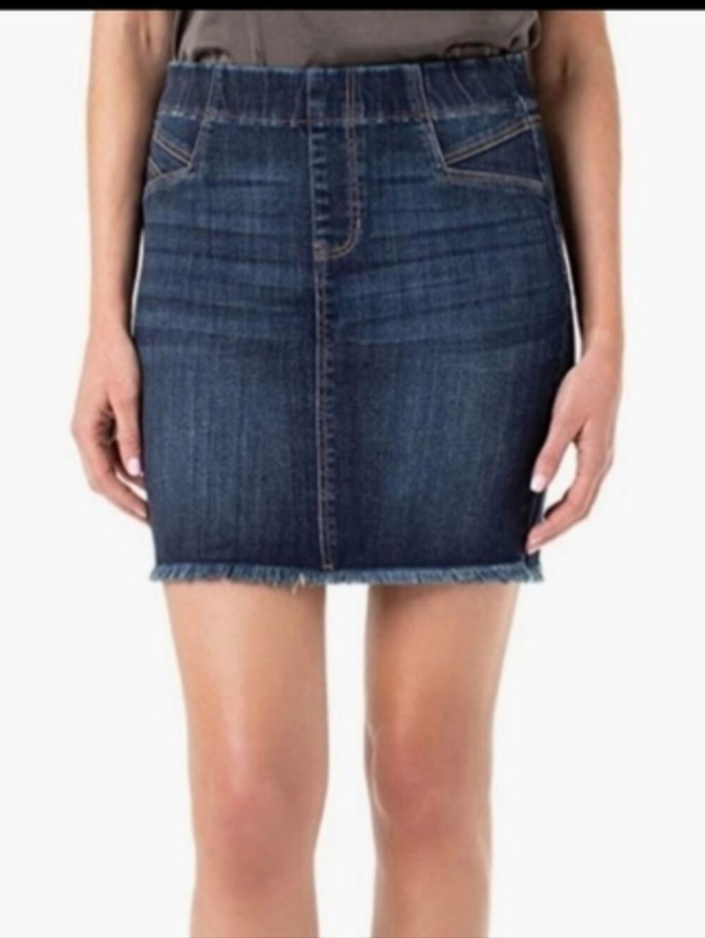 Liverpool Josette Raw Hem Denim Skirt Indigo